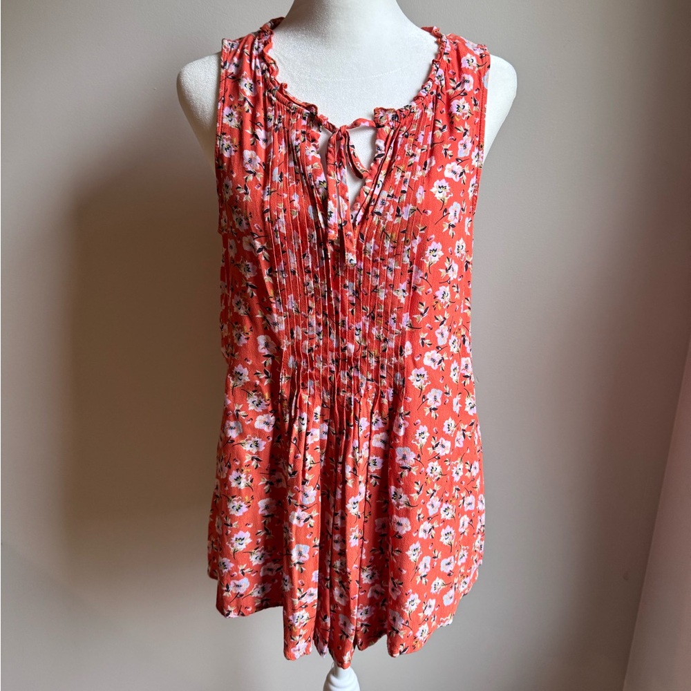 Sanctuary Garden Swing Top Floral Sleeveless Blouse Orange Size Small Tie Front‎